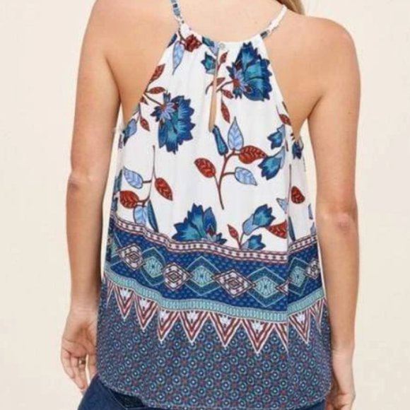 Women's BOHO BORDER PRINT HALTER TOP - Picture 3 of 3